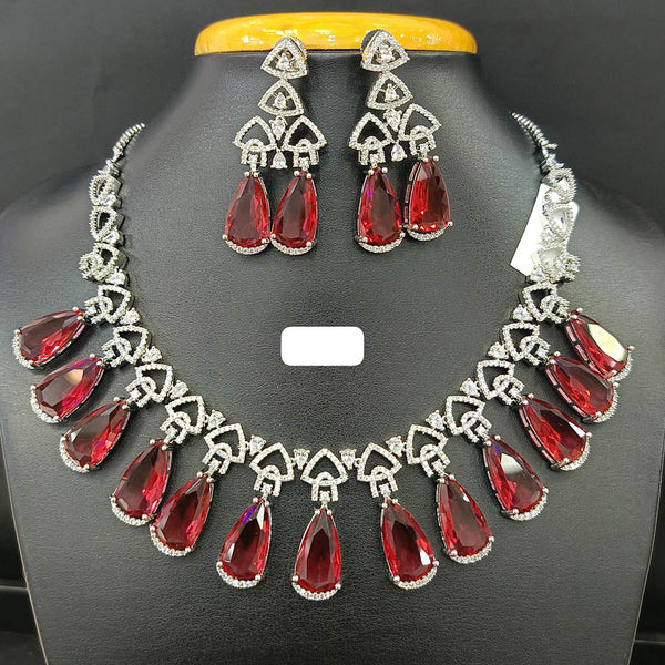 Jain Jewellers Silver Plated AD Necklace Set