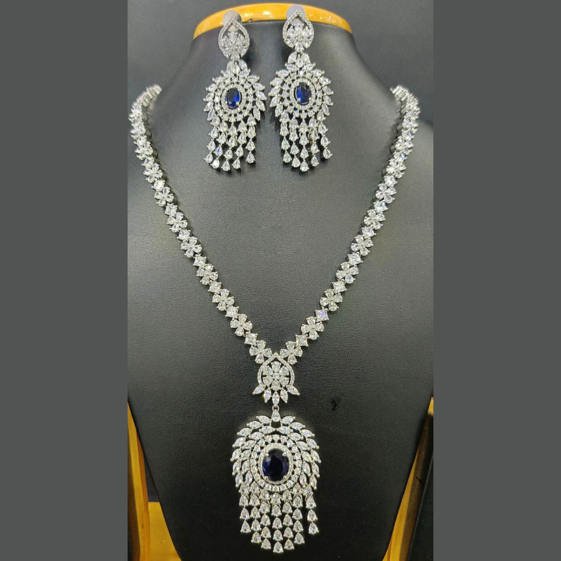 Jain Jewellers Silver Plated AD Necklace Set