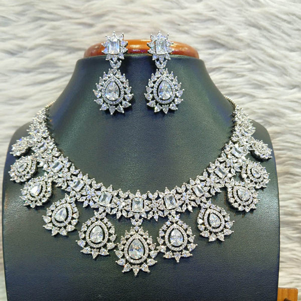 Jain Jewellers Silver Plated AD Necklace Set