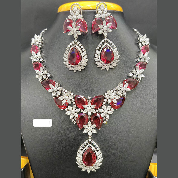 Jain Jewellers Silver Plated AD Choker Necklace Set