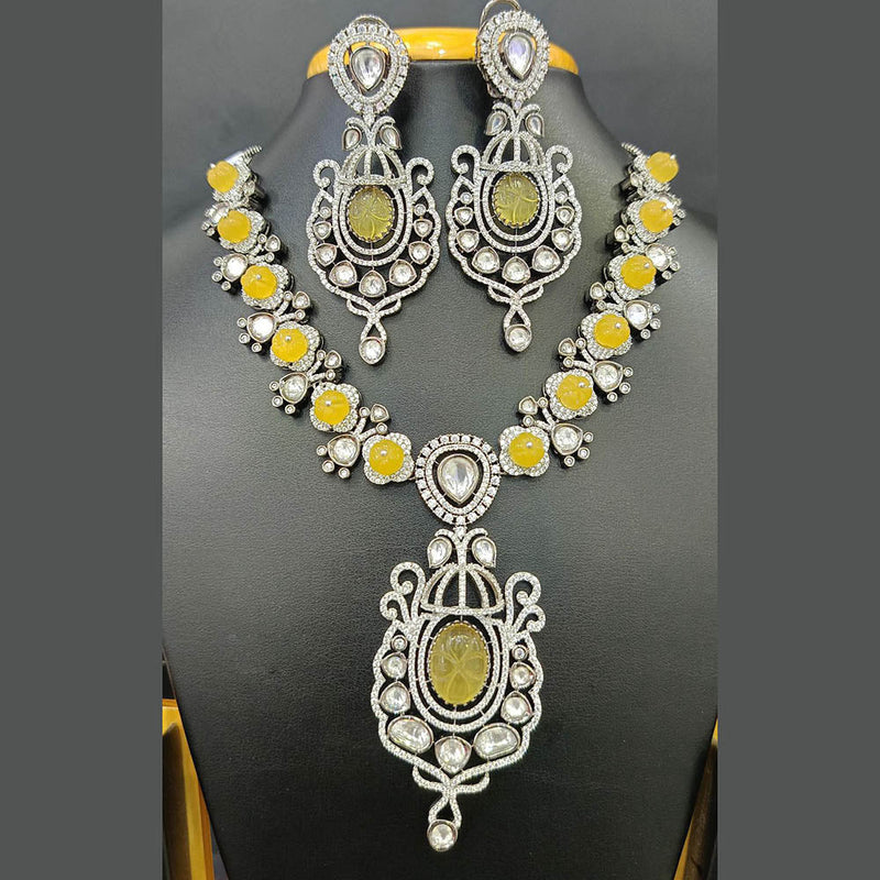 Jain Jewellers Silver Plated Polki Kundan Stone Necklace Set