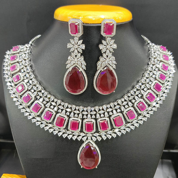 Jain Jewellers Silver Plated AD Choker Necklace Set