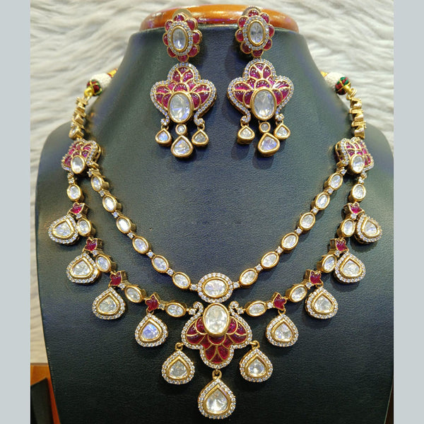 Jain Jewellers Gold Plated Polki Kundan Stone Necklace Set