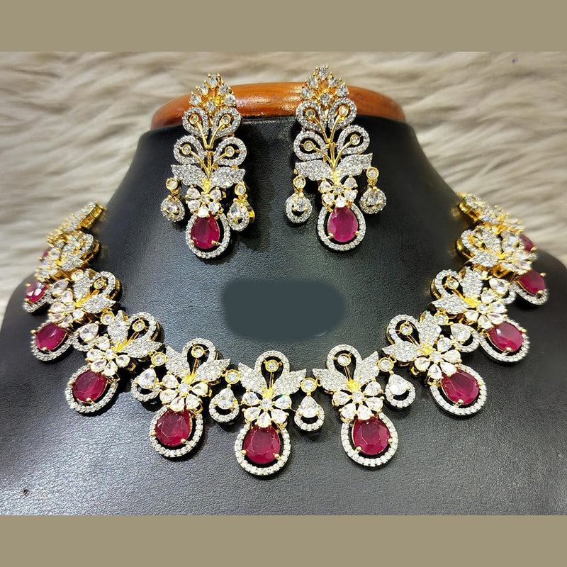 Jain Jewellers Gold Plated American Diamond Necklace Set