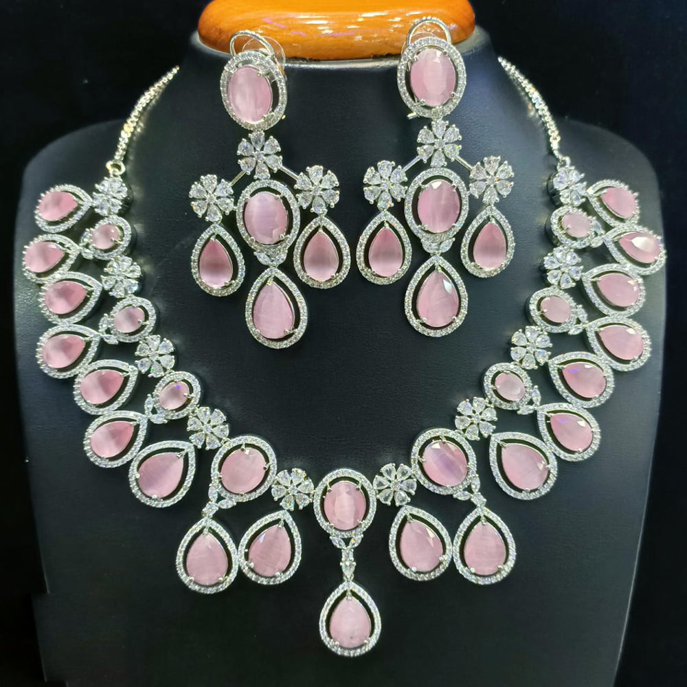 Jain Jewellers Silver Plated American Diamond Timeless Shine for Every Occasion Necklace Set