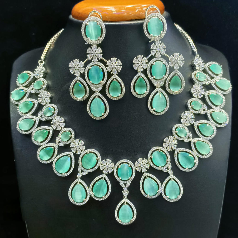 Jain Jewellers Silver Plated American Diamond Timeless Shine for Every Occasion Necklace Set