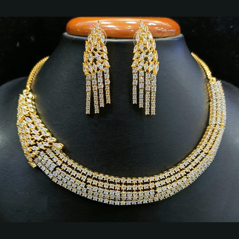 Jain Jewellers Gold Plated American Diamond Timeless Shine for Every Occasion Necklace Set