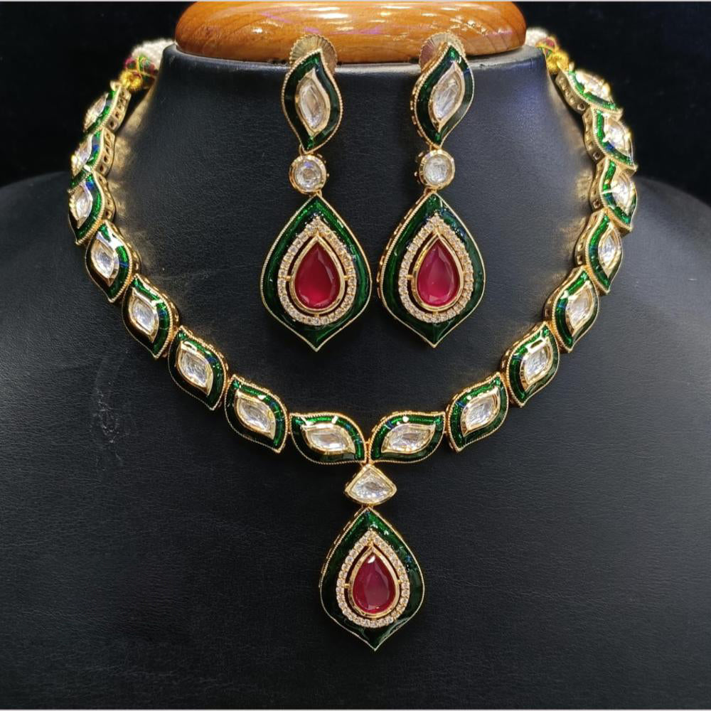Jain Jewellers Gold Plated Pota And Polki Kundan Stone Necklace Set