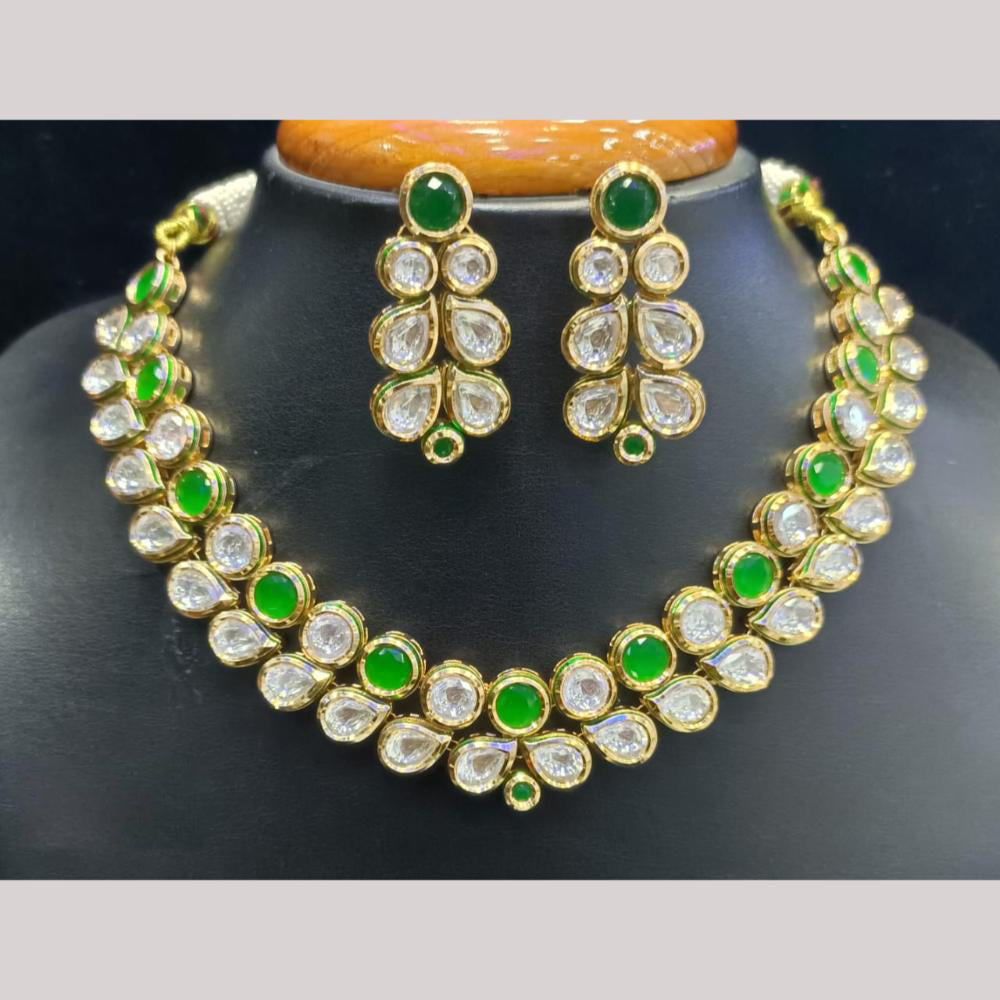 Jain Jewellers Gold Plated American Diamond And Beads Necklace Set