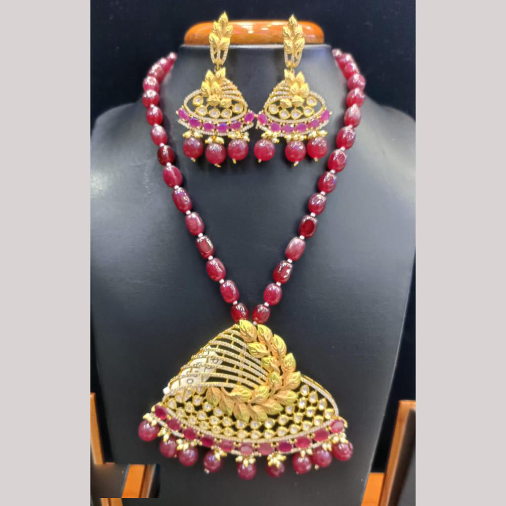 Jain Jewellers 2 Tone Plated American Diamond And Beads Necklace Set