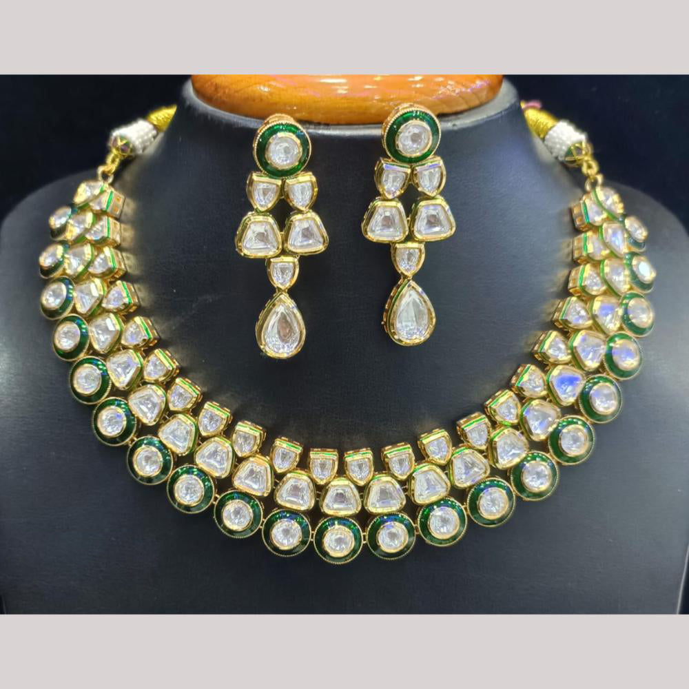 Jain Jewellers Gold Plated Kundan Stone Pearl And Beads Meenakari Necklace Set