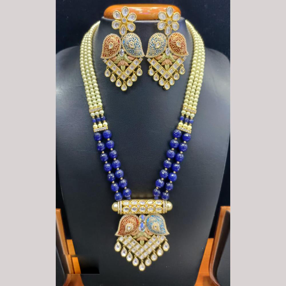 Jain Jewellers 2 Tone Plated American Diamond And Beads Long Necklace Set