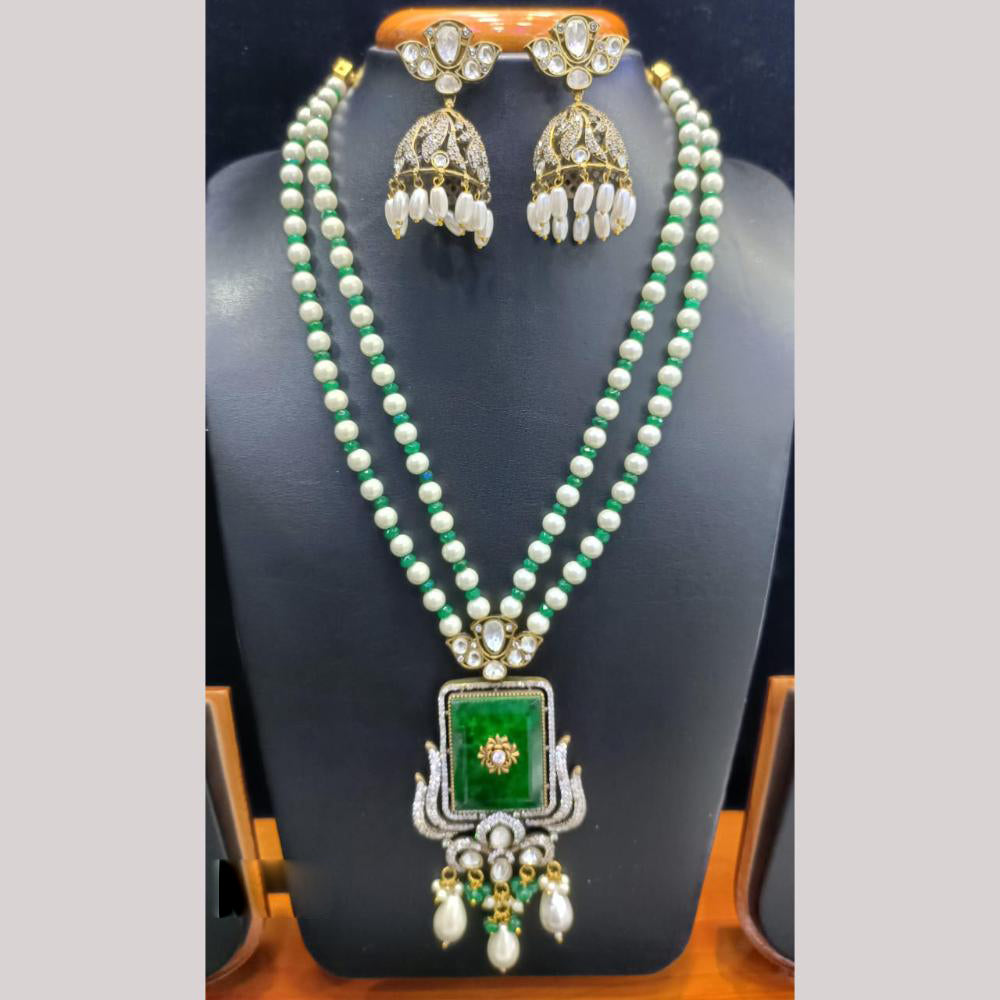 Jain Jewellers 2 Tone Plated Kundan Stone And Pearl Long Necklace Set