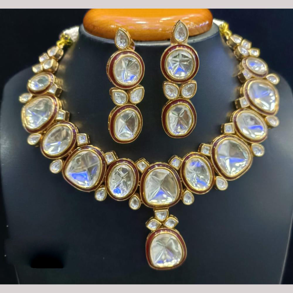 Jain Jewellers Gold Plated Kundan Stone Meenakari Necklace Set