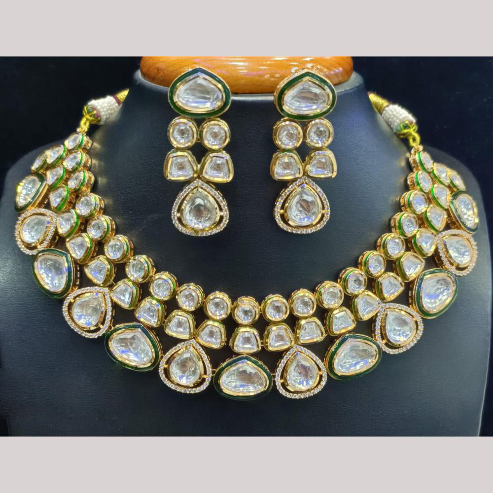Jain Jewellers Gold Plated Kundan Stone Necklace Set