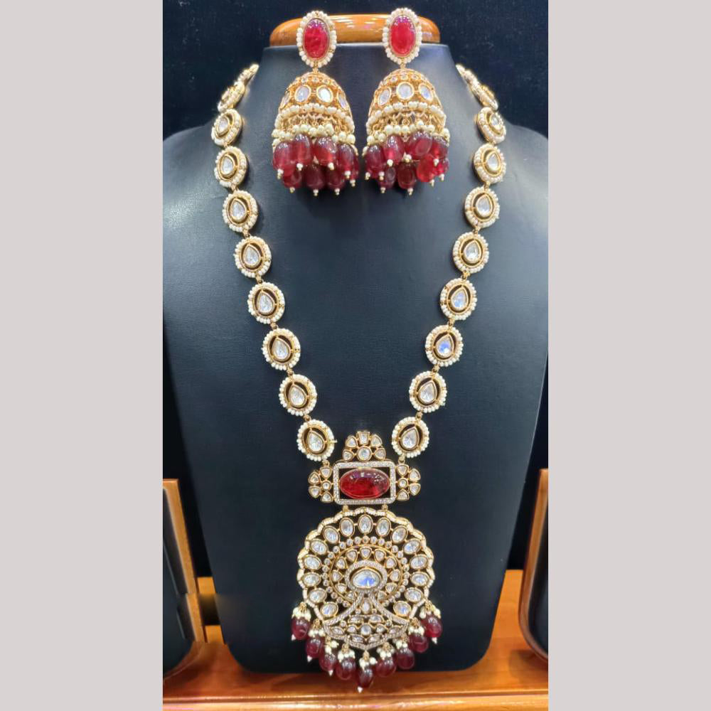 Jain Jewellers Gold Plated Polki Kundan Stone And Beads Long Necklace Set