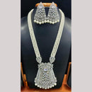 Jain Jewellers Silver Plated American Diamond Long Necklace Set