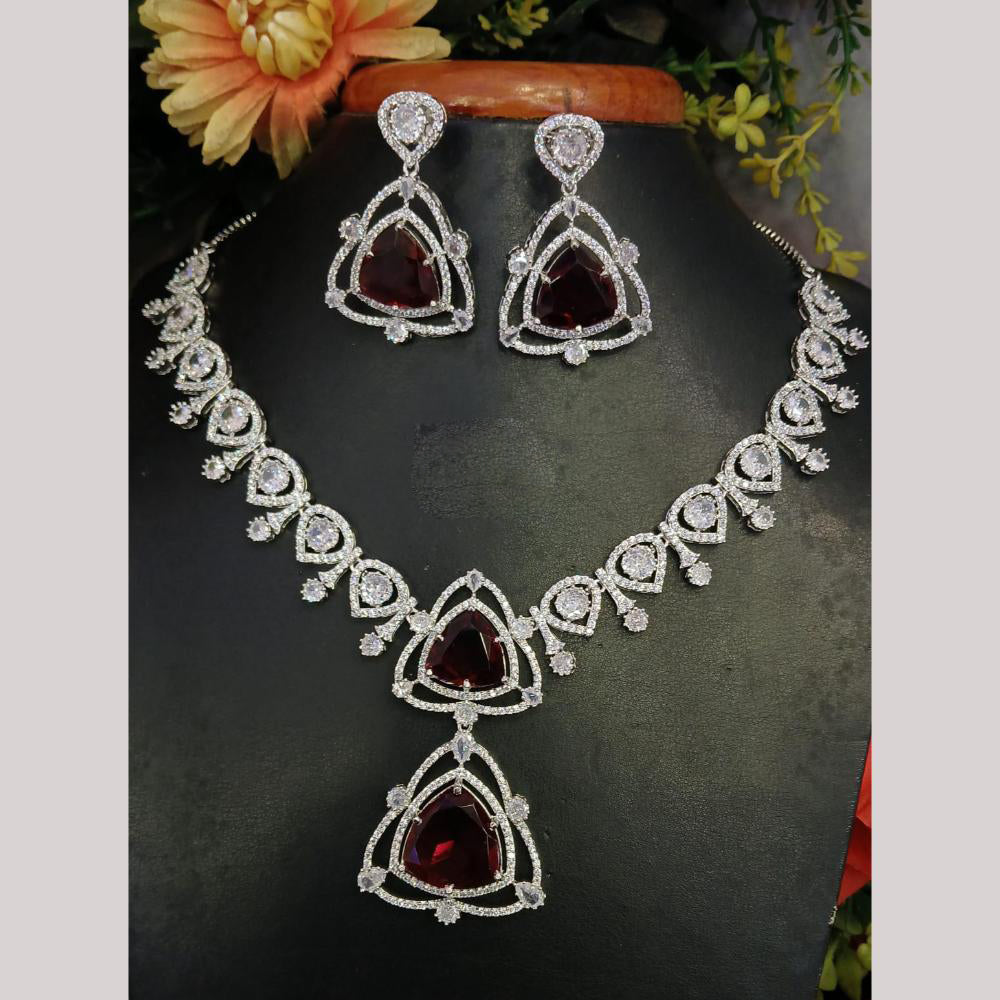 Jain Jewellers Silver Plated American Diamond Necklace Set
