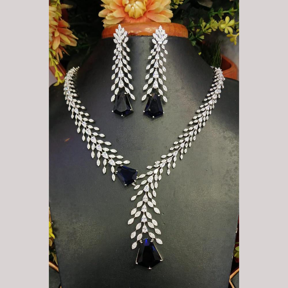 Jain Jewellers Silver Plated American Diamond Necklace Set