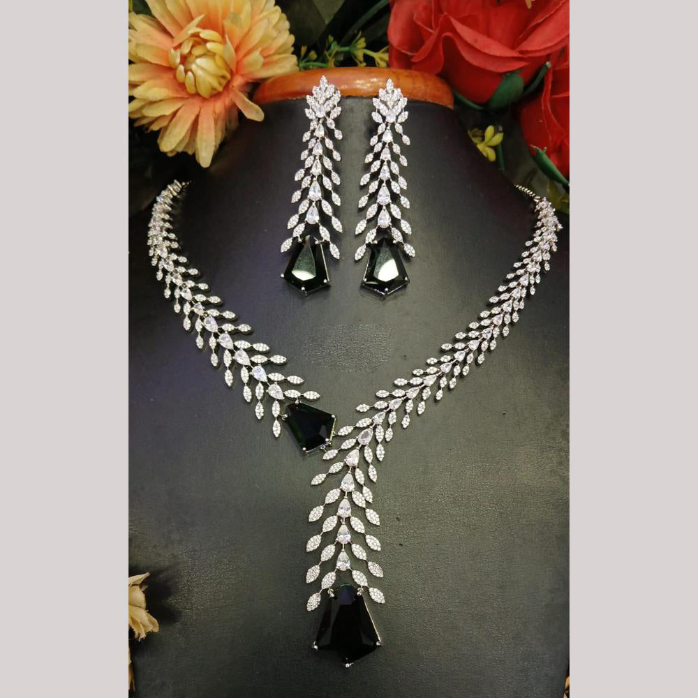 Jain Jewellers Silver Plated American Diamond Necklace Set