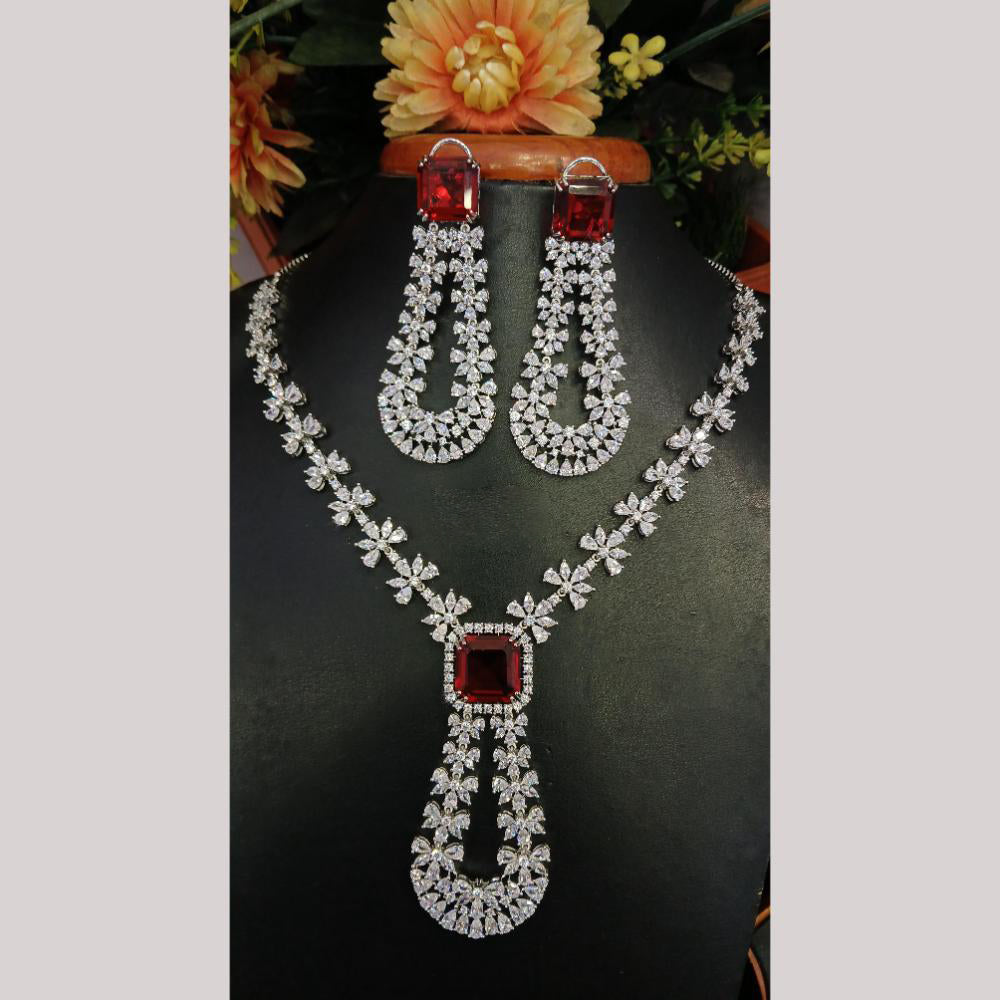 Jain Jewellers Silver Plated American Diamond Necklace Set