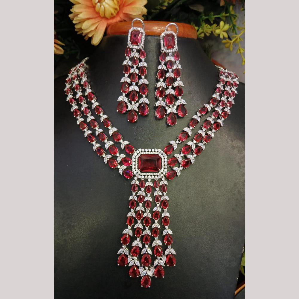 Jain Jewellers Silver Plated American Diamond Necklace Set