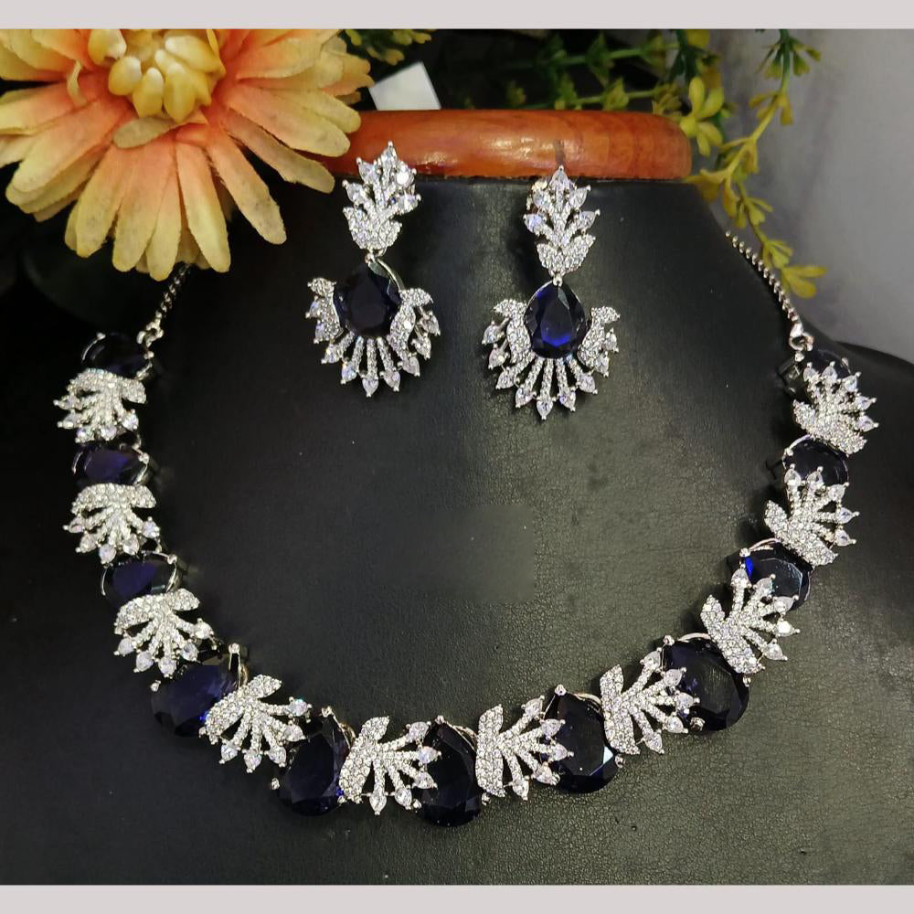 Jain Jewellers Silver Plated American Diamond Necklace Set