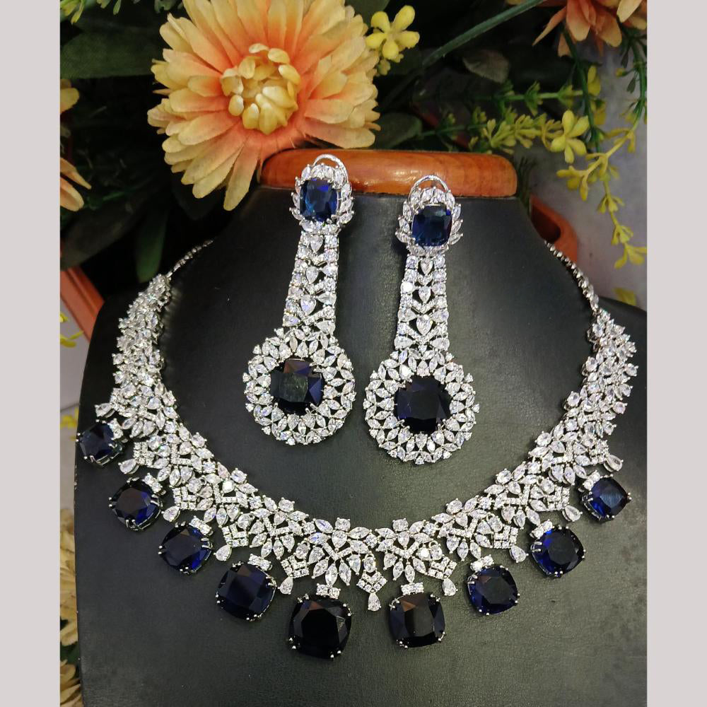 Jain Jewellers Silver Plated American Diamond Necklace Set