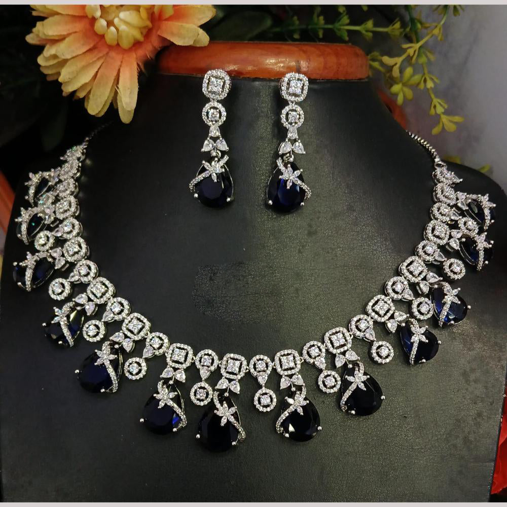 Jain Jewellers Silver Plated American Diamond Necklace Set