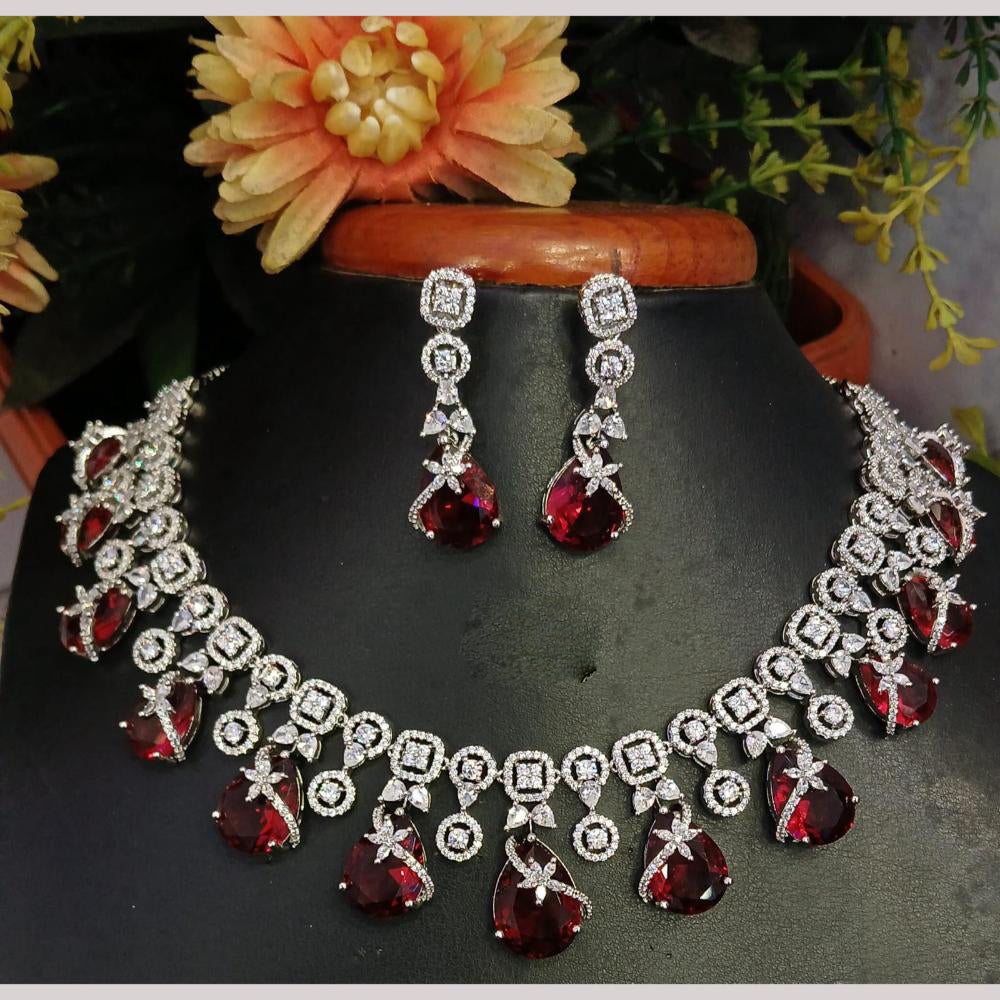 Jain Jewellers Silver Plated American Diamond Necklace Set