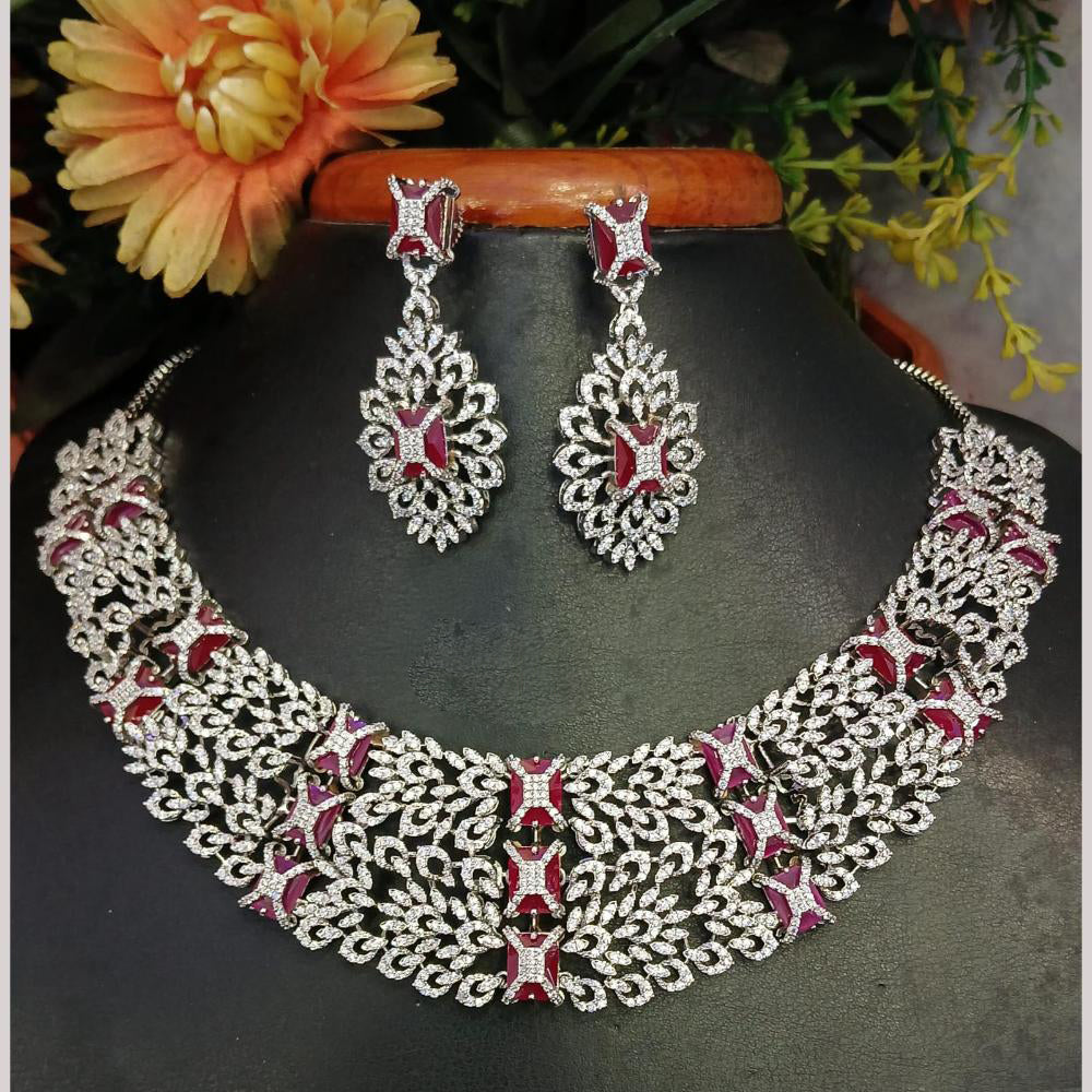 Jain Jewellers Silver Plated American Diamond Necklace Set