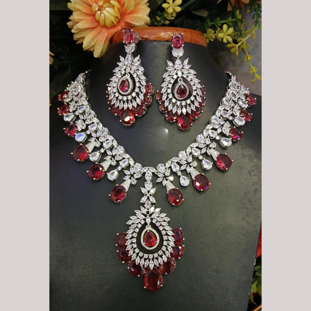 Jain Jewellers Silver Plated American Diamond Necklace Set