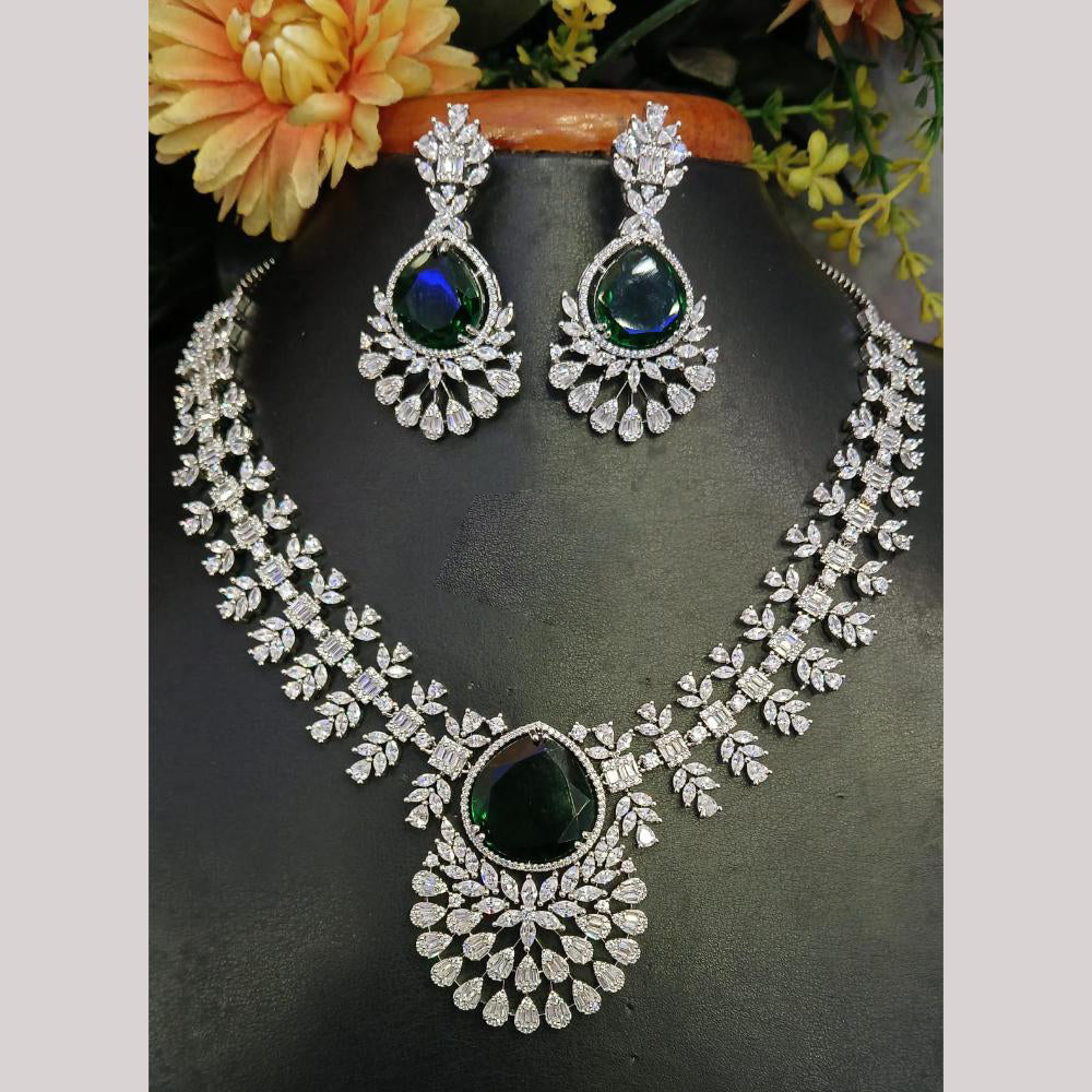Jain Jewellers Silver Plated American Diamond Necklace Set