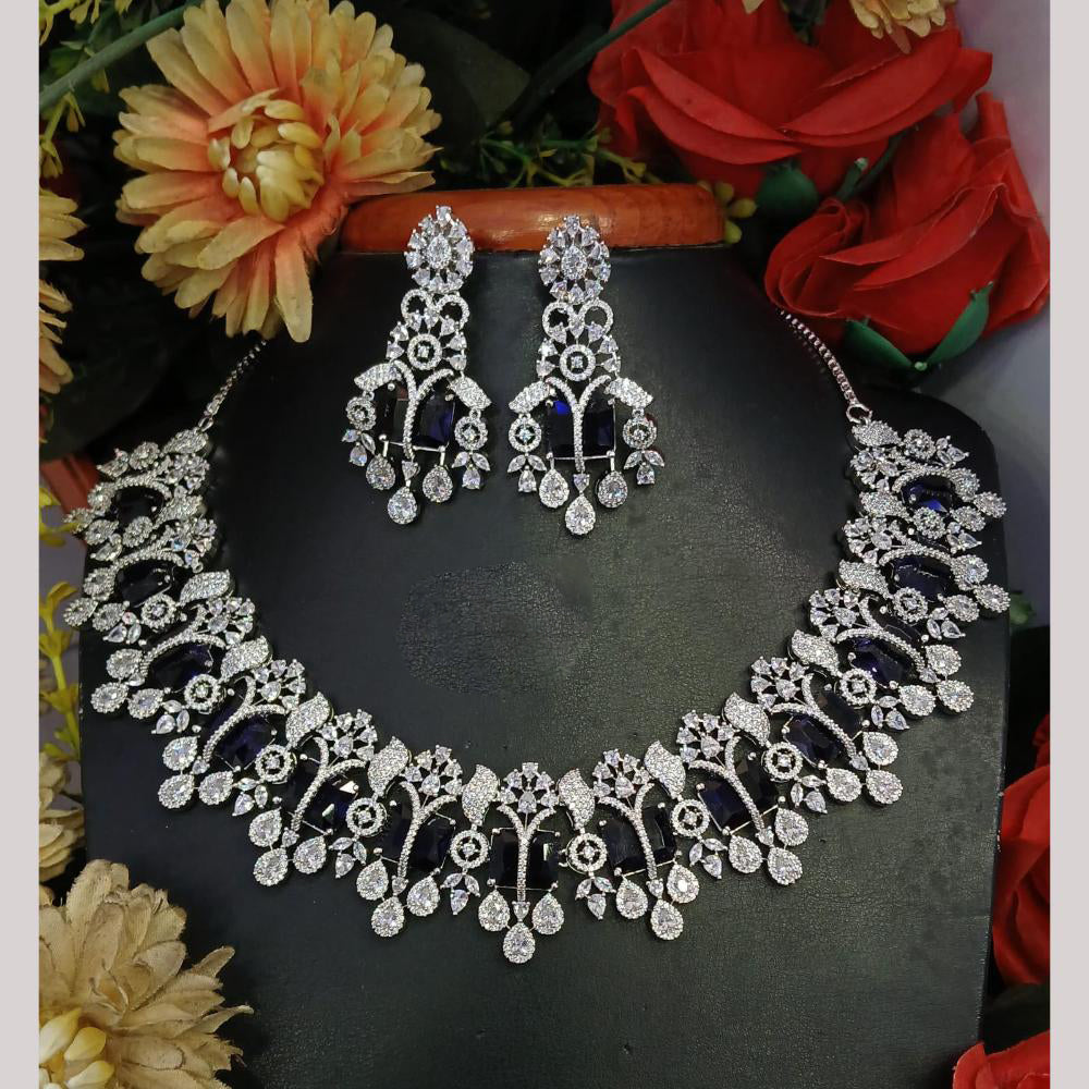 Jain Jewellers Silver Plated American Diamond Necklace Set