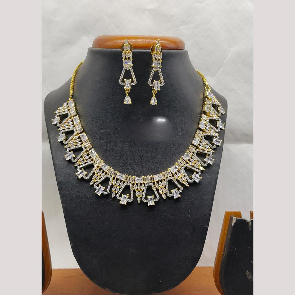 Jain Jewellers Gold Plated American Diamond Necklace Set