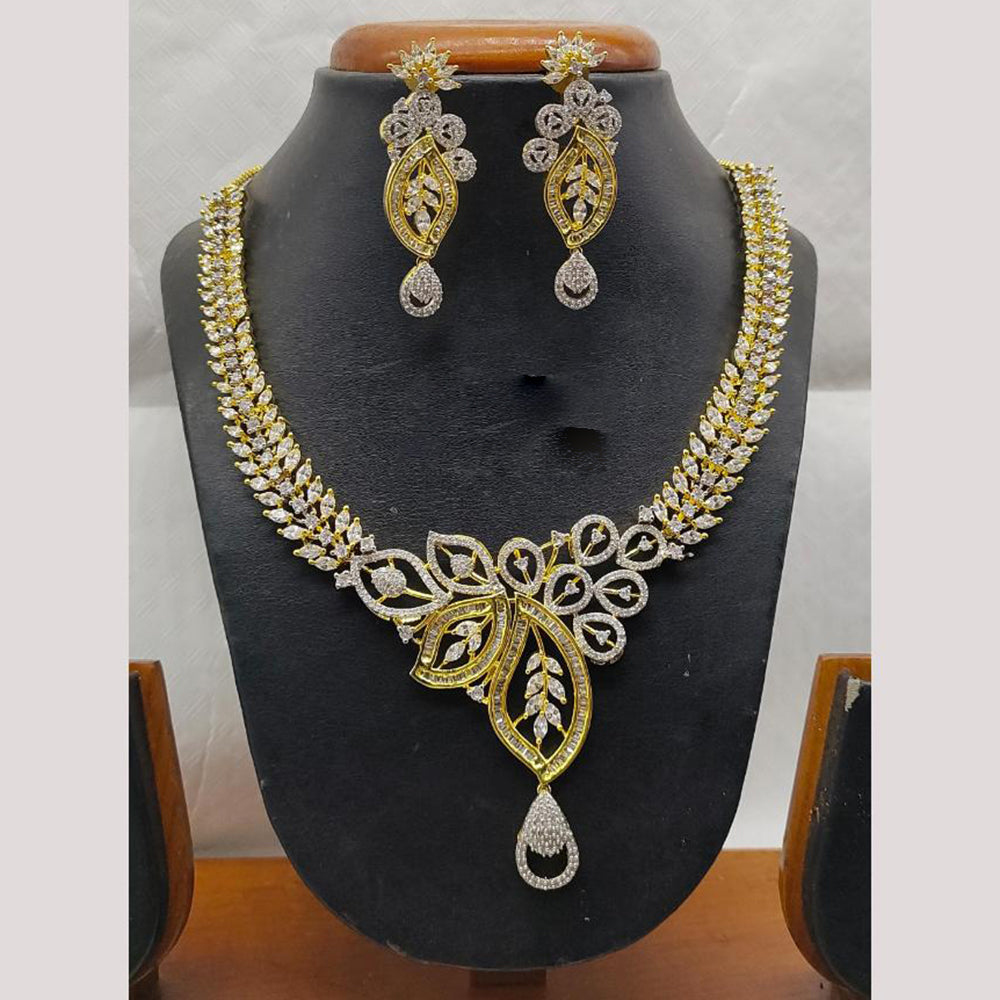 Jain Jewellers Gold Plated American Diamond Necklace Set