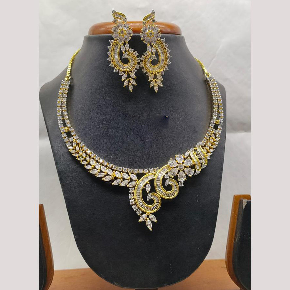 Jain Jewellers Gold Plated American Diamond Necklace Set