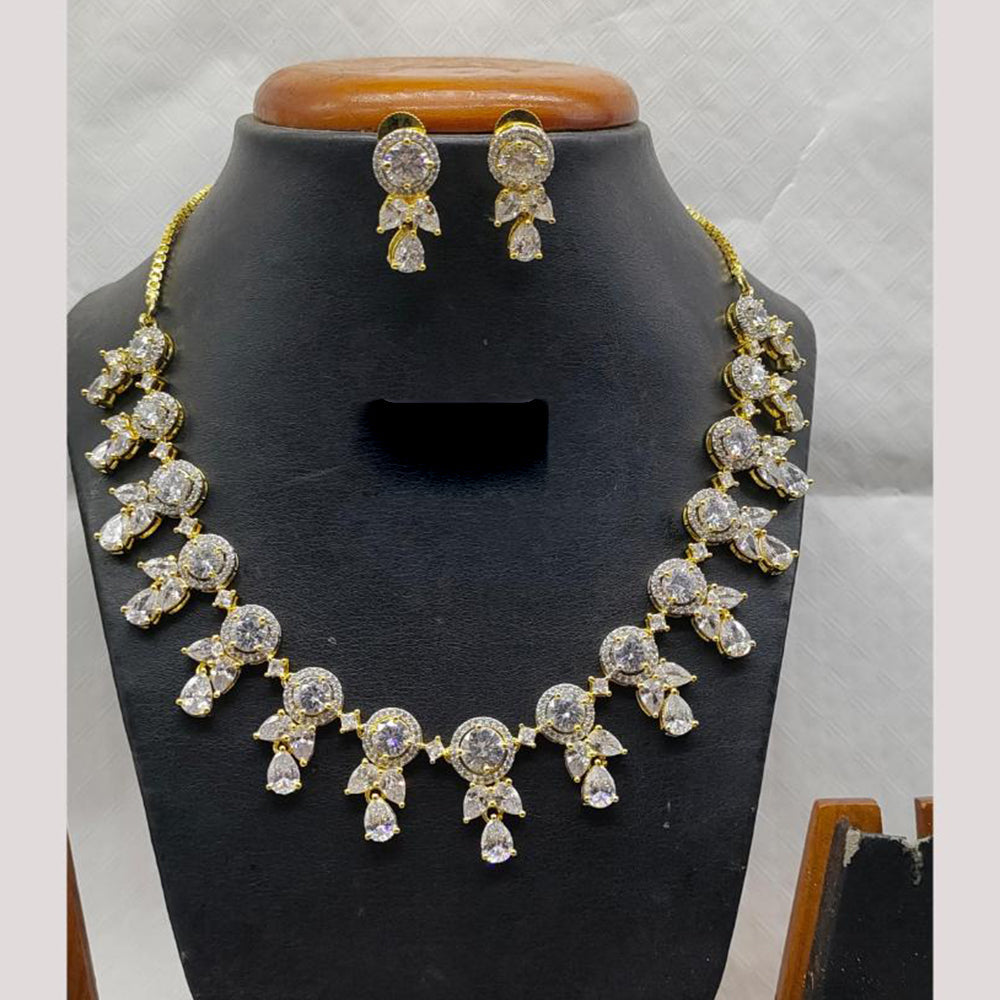 Jain Jewellers Gold Plated American Diamond Necklace Set
