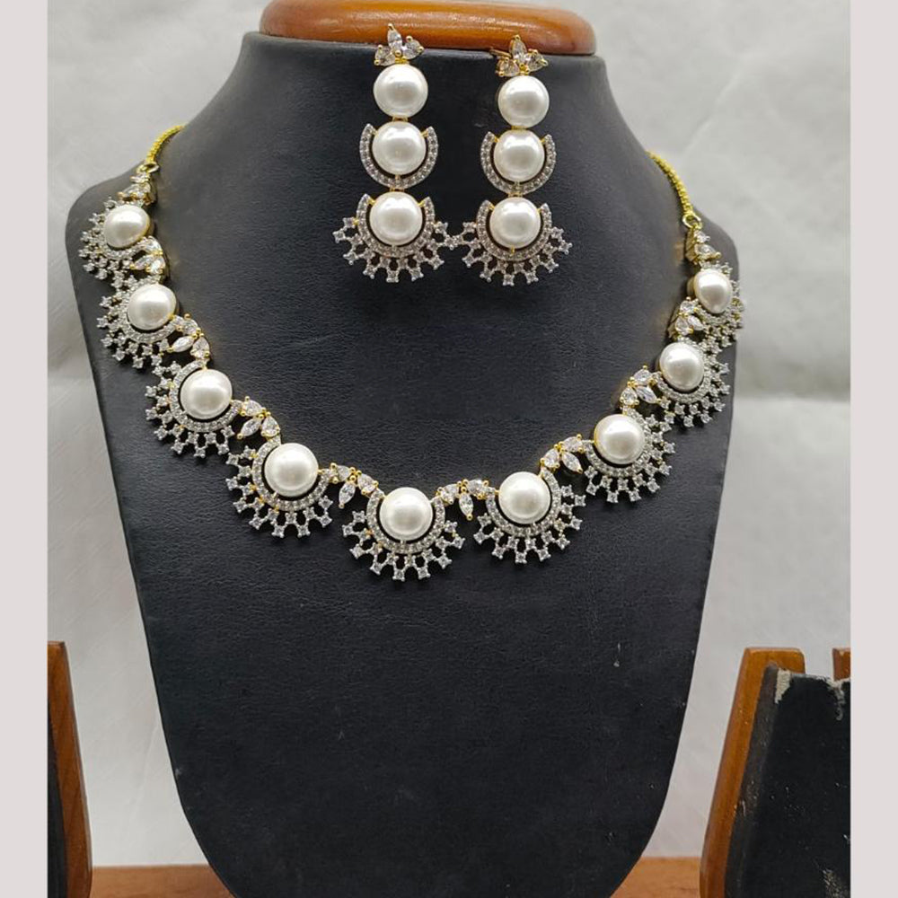 Jain Jewellers Gold Plated American Diamond Necklace Set