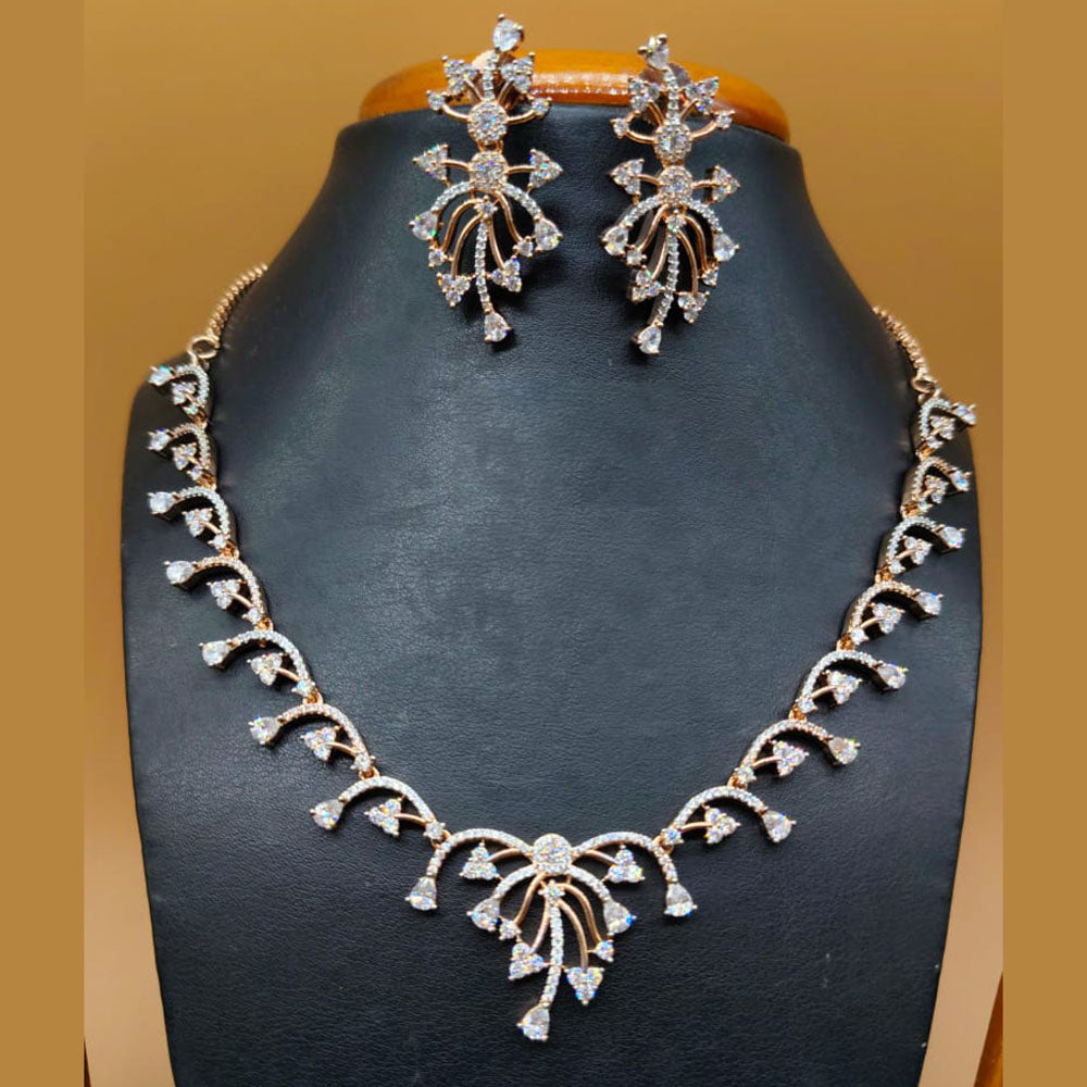 Jain Jewellers Gold Plated American Diamond Necklace Set