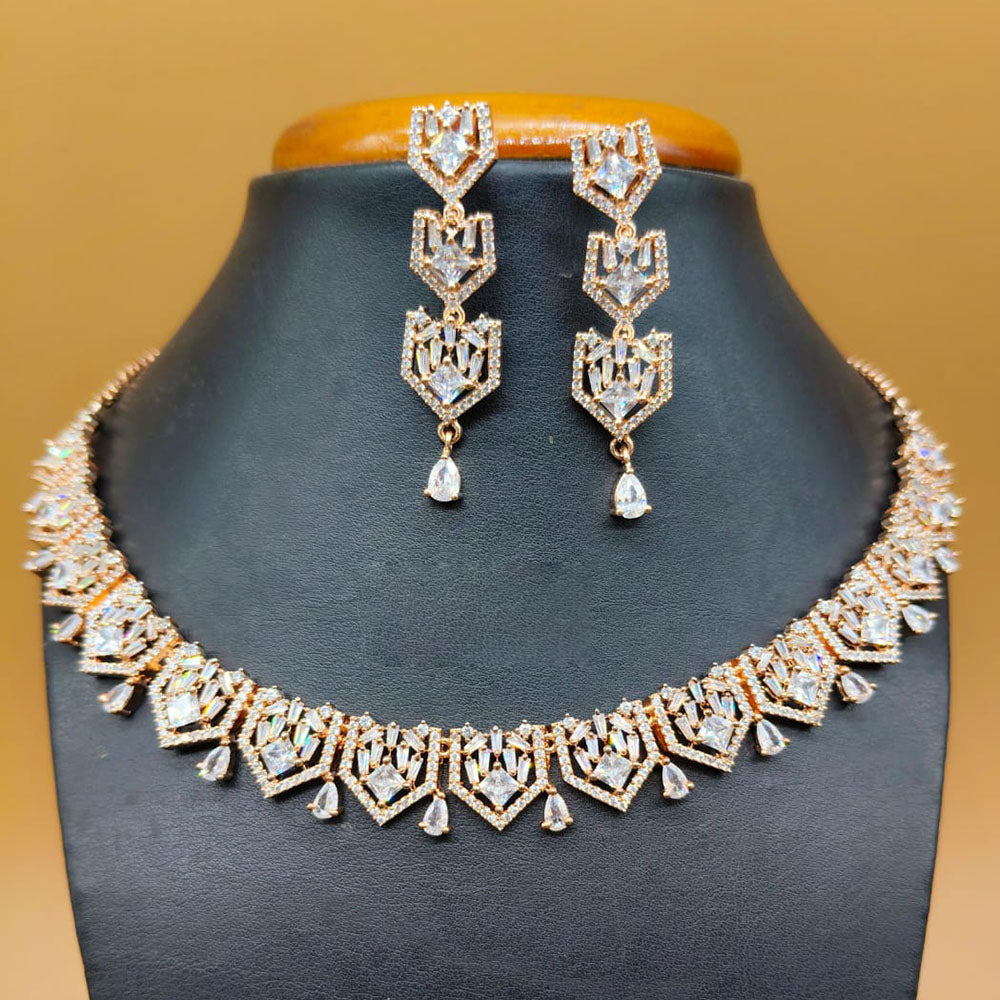 Jain Jewellers Gold Plated American Diamond Necklace Set