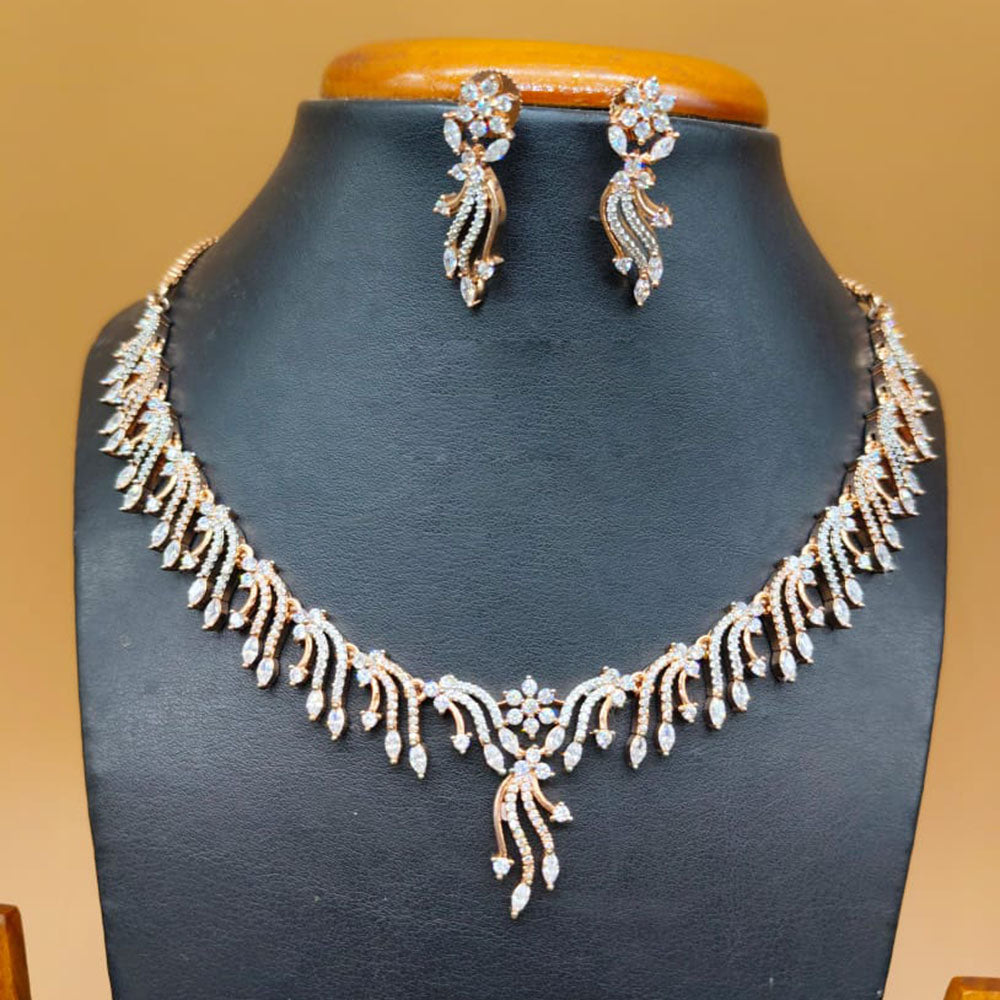 Jain Jewellers Gold Plated American Diamond Necklace Set