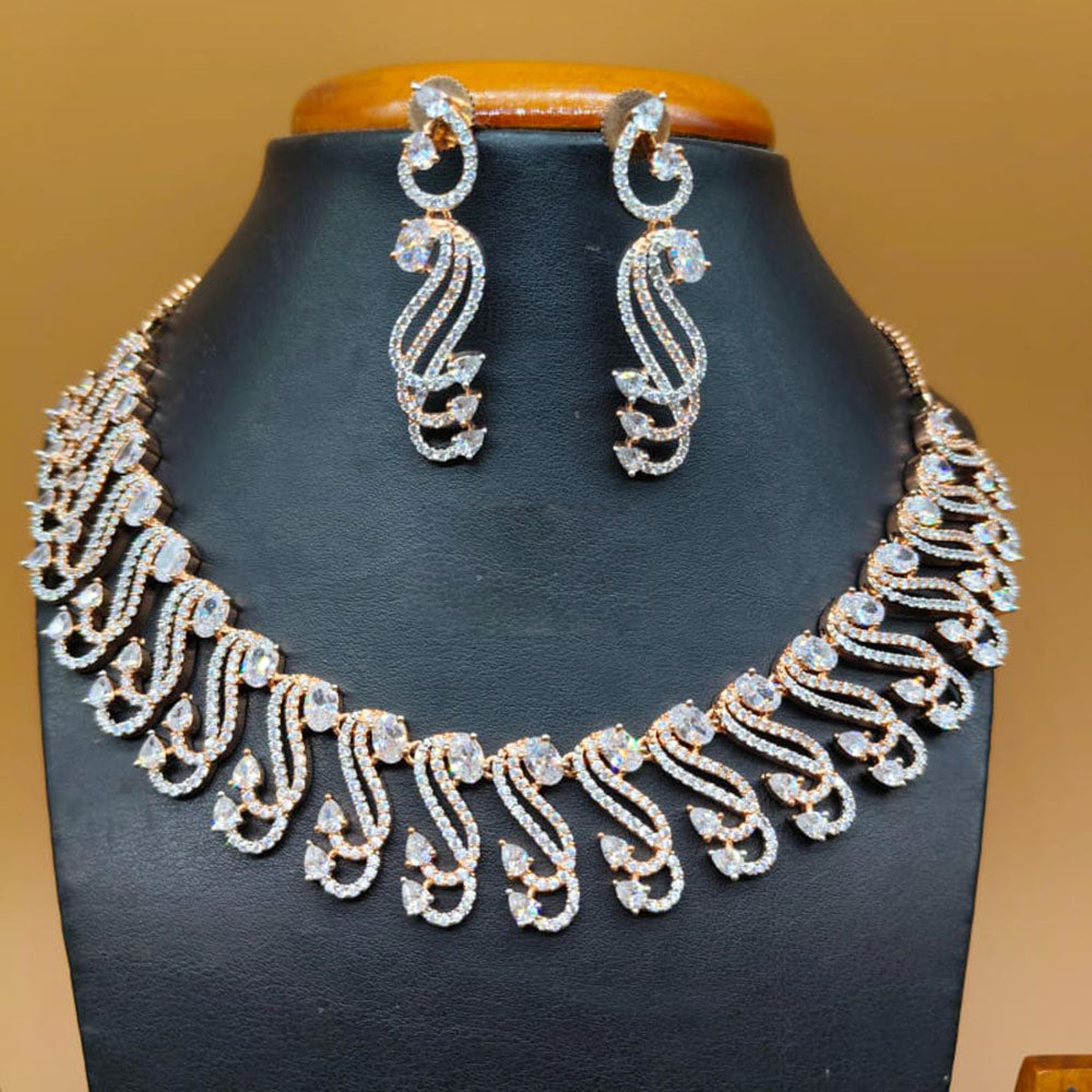 Jain Jewellers Gold Plated American Diamond Necklace Set