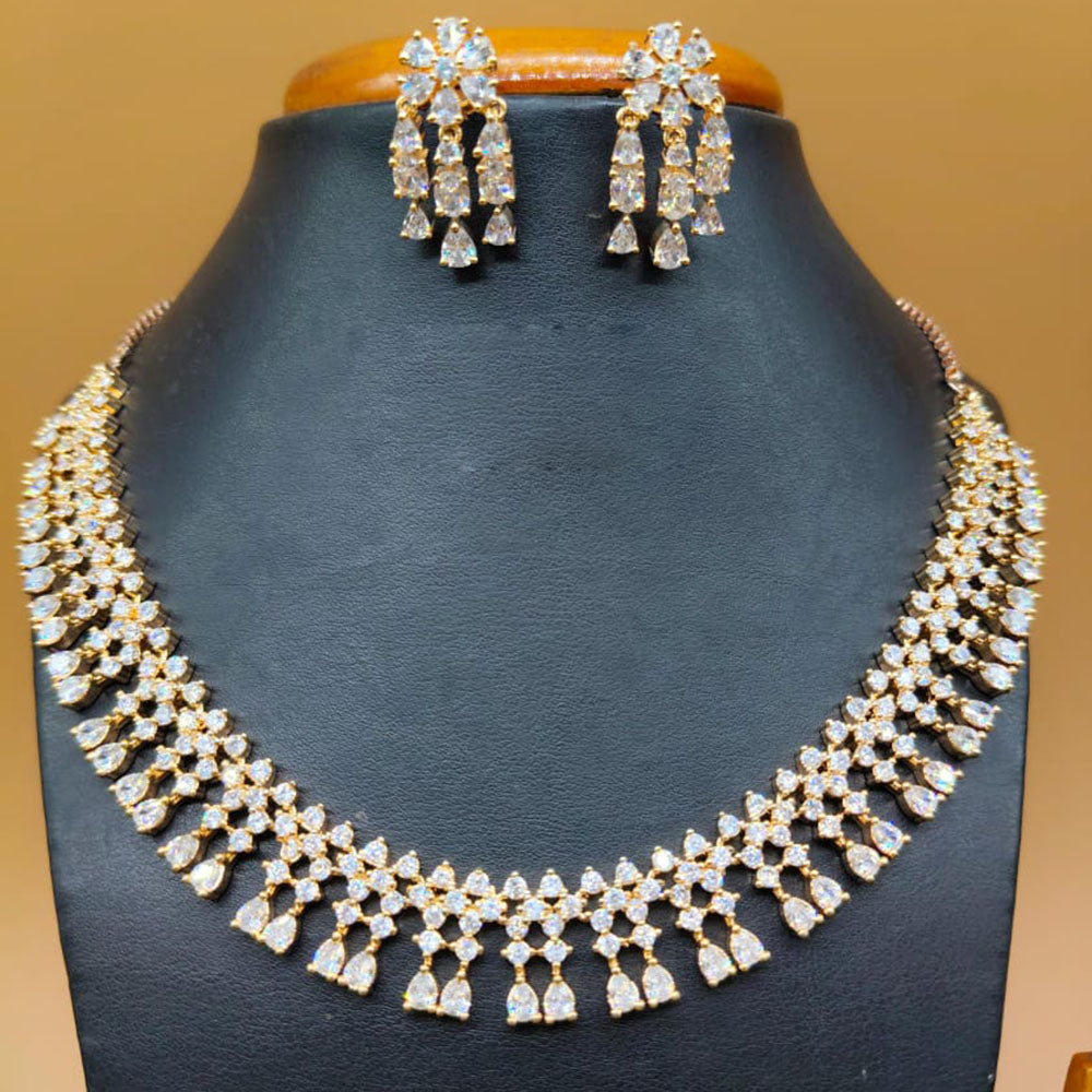 Jain Jewellers Gold Plated American Diamond Necklace Set