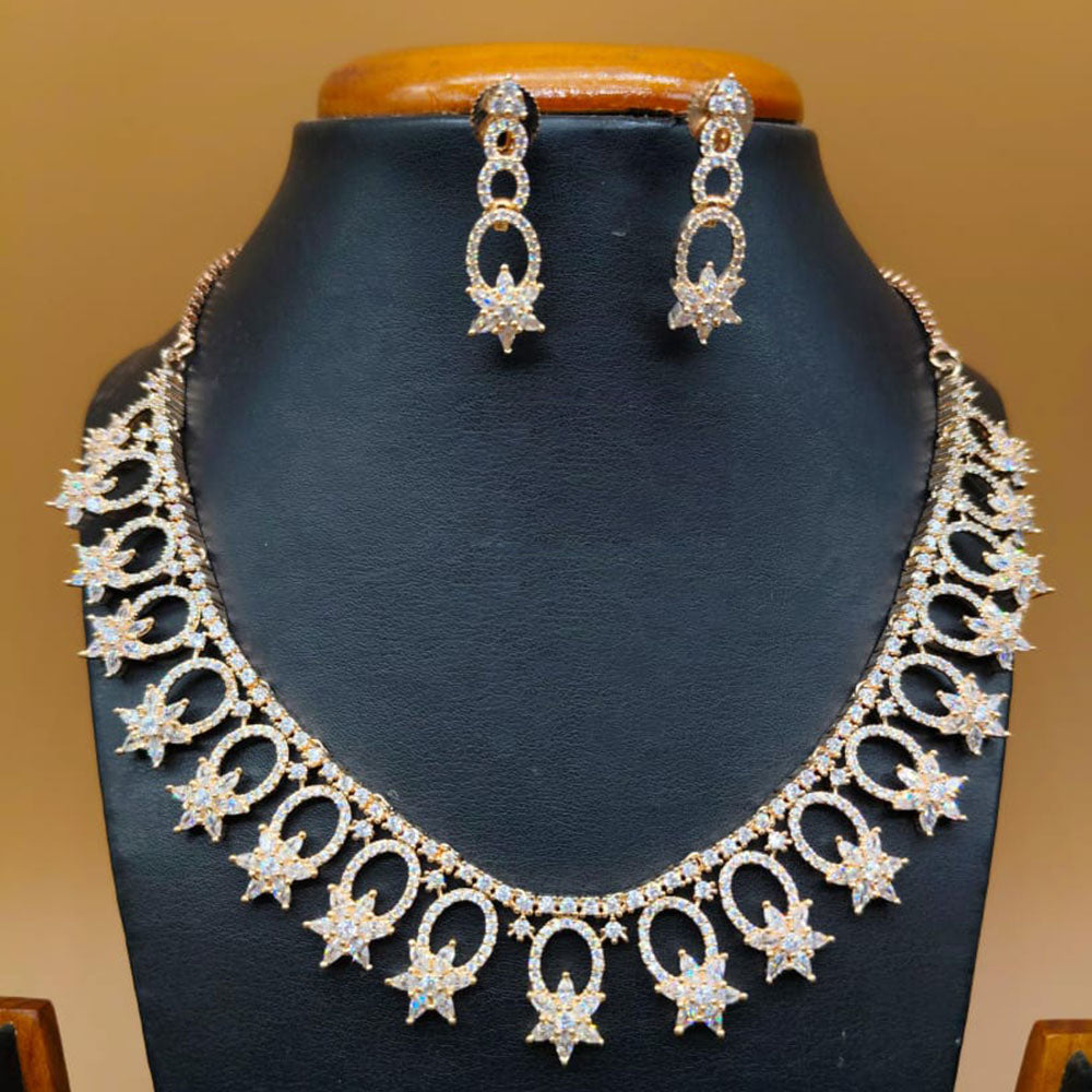 Jain Jewellers Gold Plated American Diamond Necklace Set