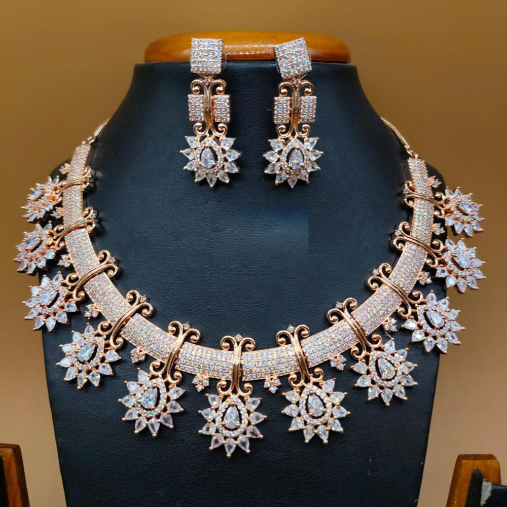 Jain Jewellers Gold Plated American Diamond Necklace Set