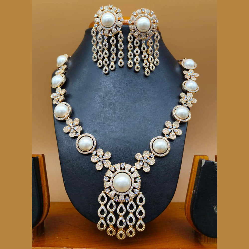 Jain Jewellers Gold Plated American Diamond And Beads Necklace Set