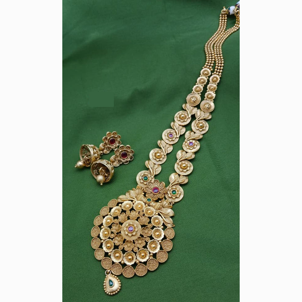 Jain Jewellers Pota Stone and Pearls Long Necklace Set with Matching Earrings