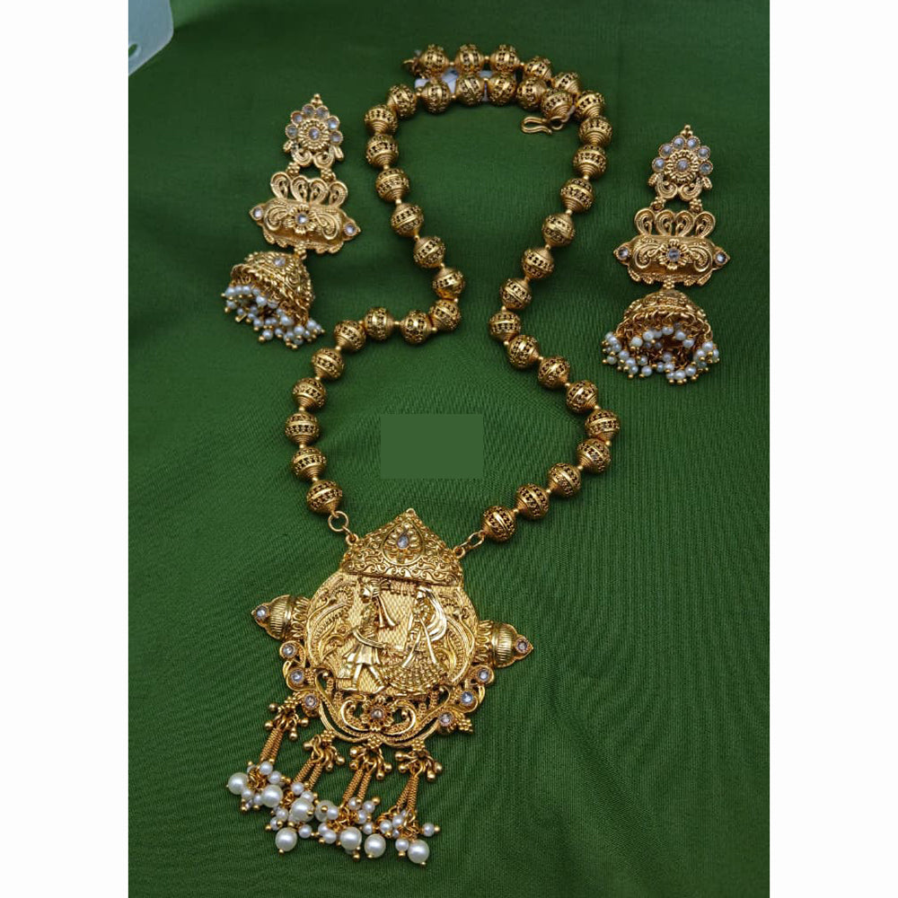 Jain Jewellers Antique Temple Necklace Set with Matching Earrings