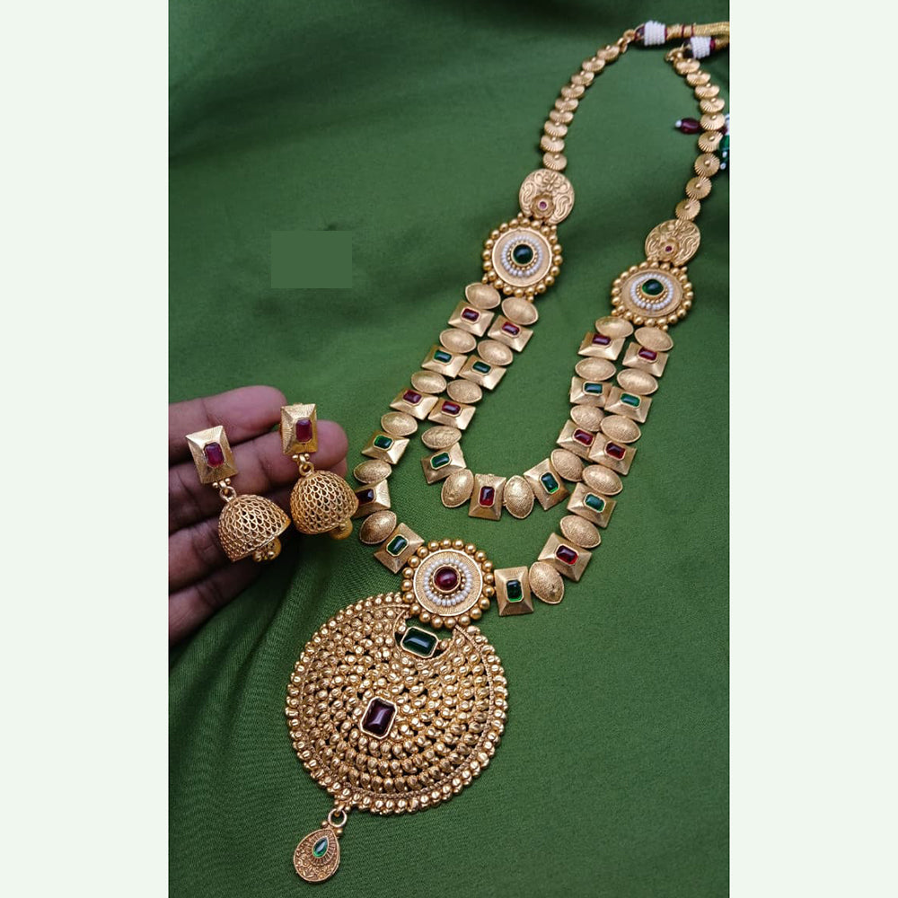 Jain Jewellers Pota Stone Long Necklace Set with Matching Earrings